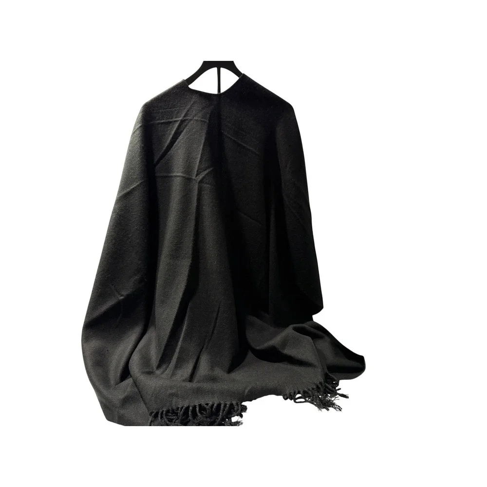 V. Fraas Black Acrylic Fringe Wrap Shawl Open Front Cape One Size